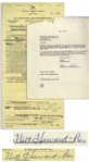 Moe Howard Lot of 2 Signed Agreements From 1959 With Coney Island Amusement Park in Cincinnati Regarding Three Stooges Performances -- Measures 8.5 x 11 (Good Condition) & 8.5 x 17 (Very Good)